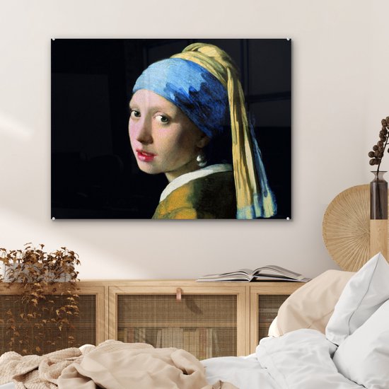 MuchoWow® Peinture sur verre 80x60 cm - Peinture sur verre acrylique - Fille à la boucle d'oreille en perle - Johannes Vermeer - Photo sur verre - Peintures