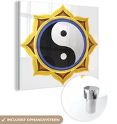 MuchoWow® Peinture sur verre 90x90 cm - Peinture sur verre - Une illustration du Yin et du Yang dans un tournesol - Photo sur verre acrylique - Peintures