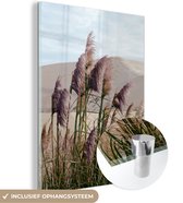 MuchoWow® Glasschilderij 30x40 cm - Schilderij acrylglas - Pampasgras - Zand - Planten - Duin - Foto op glas - Schilderijen