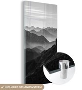 MuchoWow® Glasschilderij 20x40 cm - Schilderij acrylglas - Bergen - Natuur - Mist - Foto op glas - Schilderijen