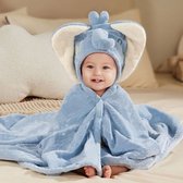 Baby Badhanddoek met hoodie – Olifant - Blauw – 65 x 135 cm