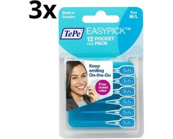 TePe Ragers EasyPick M/L Pocket Pack Turqoise - 3 x 12 stuks - Voordeelverpakking