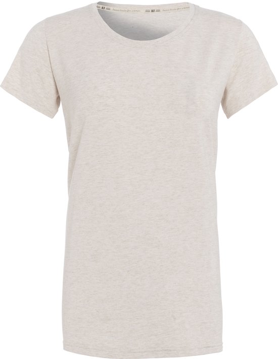 Knit Factory Lily Shirt - Dames shirt met ronde hals - T-shirt met korte mouwen - Shirt voor het voorjaar en de zomer - Superzacht - Shirt gemaakt van 96% viscose & 4% elastaan - Beige - L