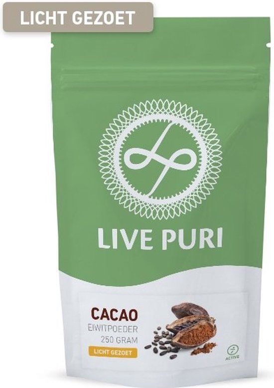 Live Puri Cacao Licht Gezoet Eiwitpoeder - Heerlijke chocolade eiwitshake - Pure chocolade smaak - Ook geschikt voor bakken - Maak zelf een gezonde proteine warme chocolademelk