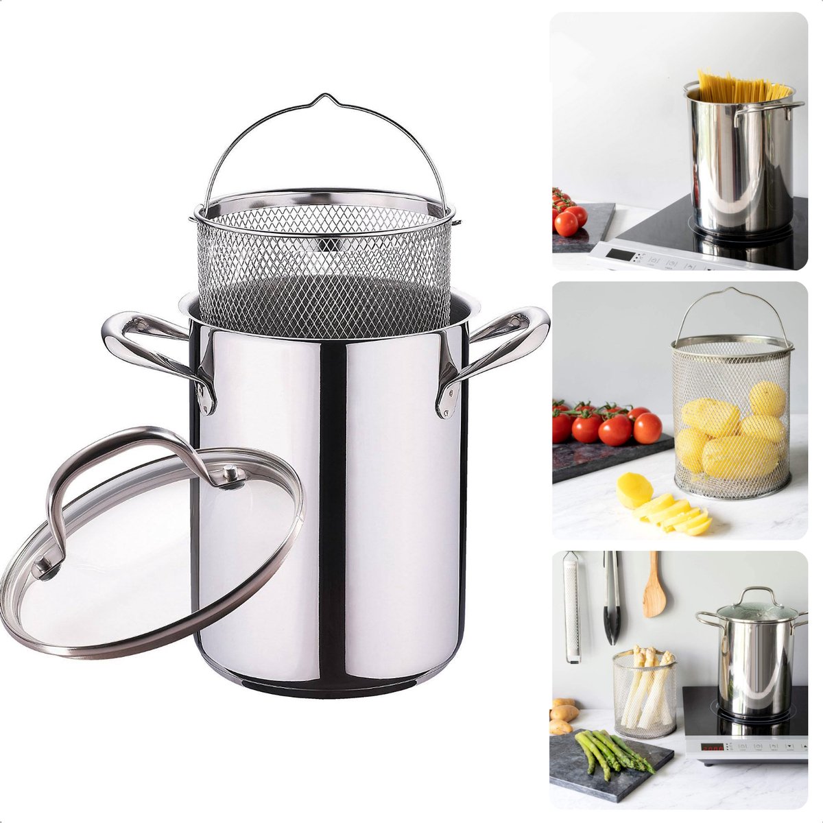 Bol à Pâtes/ramen Avec Couvercle - Acier Inoxydable 304 - Capacité 1550ml - Poignée Et Bec Verseur - Lavable Au Lave-vaisselle