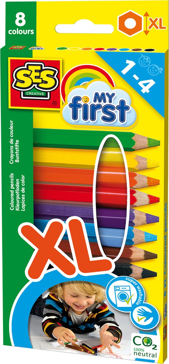 SES - My First - Kleurpotloden XL - korte en dikke potloden - 8  verschillende kleuren... | bol.com