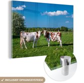 MuchoWow® Glasschilderij 150x100 cm - Schilderij acrylglas - Dier - Koeien - Landschap - Foto op glas - Schilderijen