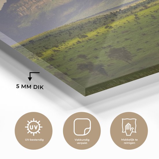® Glasschilderij 120x80 cm - Schilderij acrylglas - Het nationale park Masai Mara bij de Mount Kenya in Afrika - Foto op glas - Muurdecoratie woonkamer - Wanddecoratie slaapkamer - Schilderijen