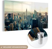 MuchoWow® Glasschilderij 40x20 cm - Schilderij acrylglas - New York - Architectuur - Lucht - Foto op glas - Schilderijen