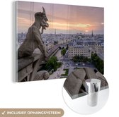 MuchoWow® Glasschilderij 90x60 cm - Schilderij acrylglas - Notre Dame - Parijs - Frankrijk - Foto op glas - Schilderijen