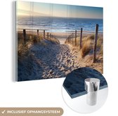 MuchoWow® Glasschilderij - Strand - Zee - Nederland - Duinen - Zon - 150x100 cm - Strand decoratie - Acrylglas Schilderijen - Foto op Glas