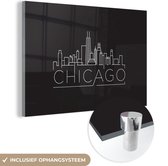 MuchoWow® Glasschilderij 30x20 cm - Schilderij acrylglas - Skyline - Chicago - Zwart - Foto op glas - Schilderijen