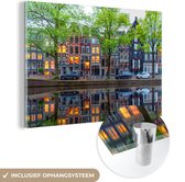 MuchoWow® Peinture sur Verre - Amsterdam - Water - Maisons de Canal - 150x100 cm - Peintures sur Verre Acrylique - Photo sur Glas