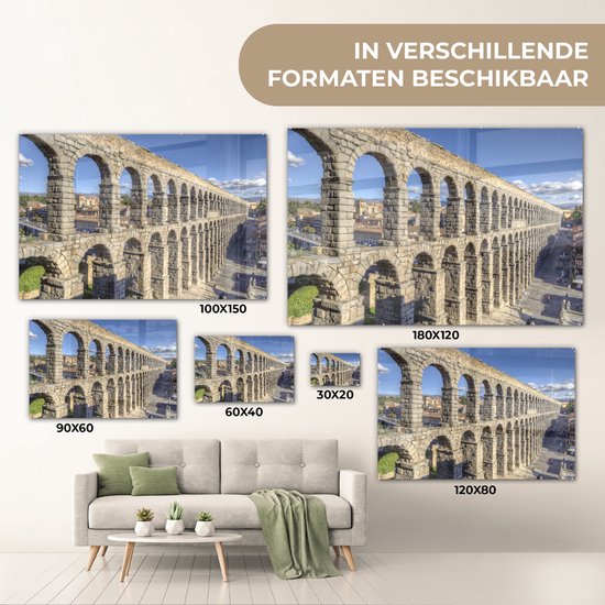 Ciel bleu au-dessus de l'aqueduc de Ségovie sur la péninsule ibérique Plexiglas 30x20 cm - petit - Tirage photo sur Glas (décoration murale en plexiglas)