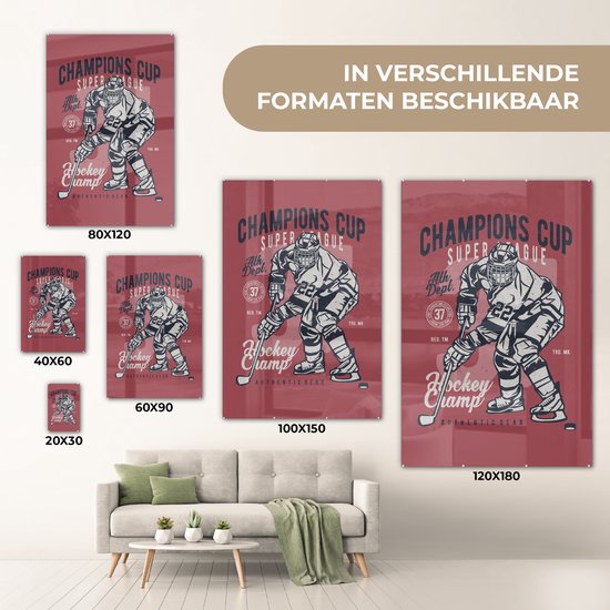 Peinture sur verre - Mancave - Sport - Hockey sur glace - Vintage - 40x60 cm - Peintures en plexiglas
