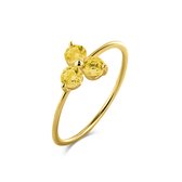 Silventi 9NBSAM-G230081 Gouden Ring met Drie Zirkonia Steentjes - Dames - Bloem - 7,3x7,7mm - Geel - Maat 54 - 14 Karaat - Goud