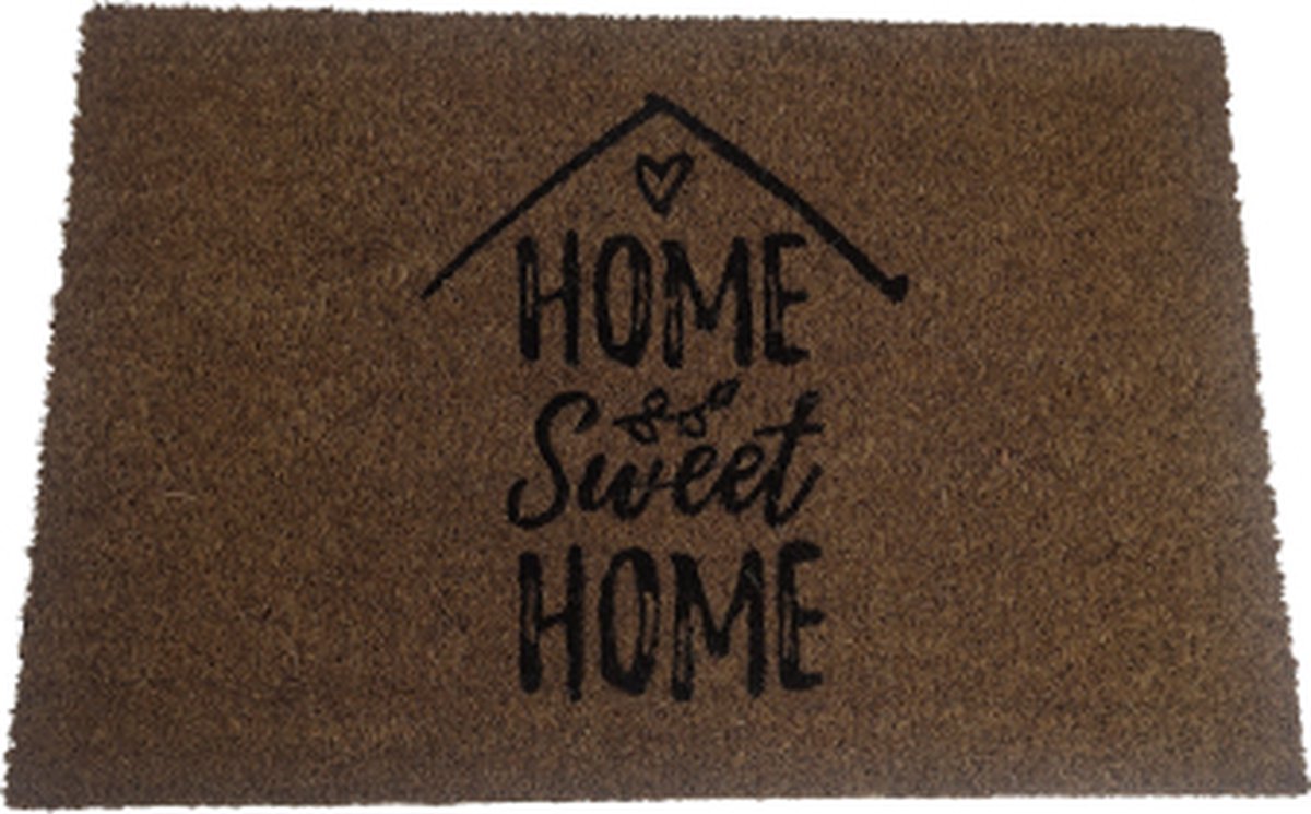 Deurmat Home met tekst 'Home sweet home' - Bruin / Zwart - Kokosmat - 39 x 59 cm