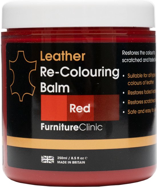 Leer Balsem -Kleur : Rood / Red - Kleur Herstel en Beschermen van Versleten Leer en Lederwaar – Leather Re-Colouring Balm
