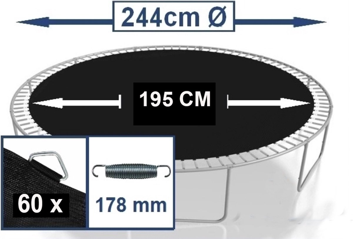 Springmat voor trampoline 244 cm met 60 ringen voor 18 cm. veren