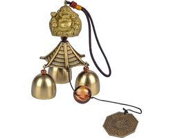 Lucky Wind Chime - Feng Shui Wind Chime Outdoor Lucky Charm met 3 metalen belletjes Wind Chime voor Garden Home Patio Yard (Buddha Coin)