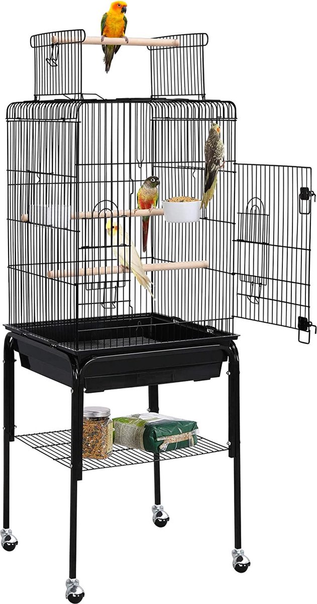 Bol.com Papa Simba Vogelkooi met standaard, vogelboer, parkietkooi, 46,5 x 46,5 x 136 cm, kanaries, exotenkooi, vogelhuis, papeg... aanbieding