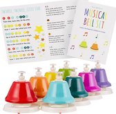 THE TWIDDLERS Set de 8 cloches à main - Cloches de musique colorées avec recueil de chansons - Idéales pour que les Enfants développent leurs compétences musicales