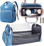 iBright Diaper Bag Backpack with Baby Bed - Y compris porte-biberon - crochets pour landau et compartiment isotherme - Blauw clair