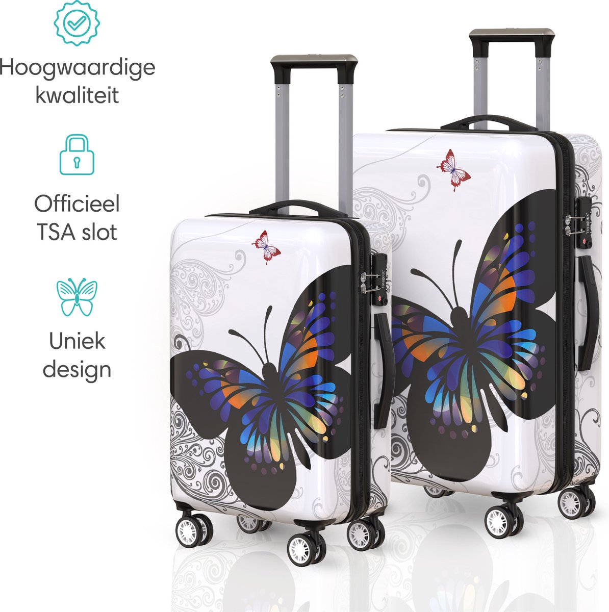 Voyagoux® Kofferset Vlinders 2 delig - ABS kofferset - M / S - Koffer