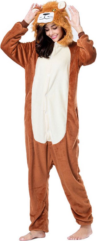 Leeuw Onesie Pak Kostuum Outfit Huispak Jumpsuit Verkleedpak - Verkleedkleding - Halloween & Carnaval - SnugSquad - Kinderen & Volwassenen - Unisex - Maat M voor Lichaamslengte (160 - 167 cm)