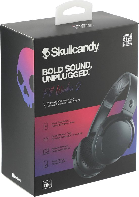 Skullcandy Riff 2 - Draadloze On-Ear Hoofdtelefoon - Multipairing - Bluetooth koptelefoon - Zwart - Skullcandy