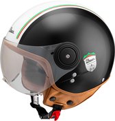 BEON Italian Scooterhelm met vizier - Geschikt als Scooter Brommer Motor Snorfiets helm - Retro Vespa Scooterhelm - Volwassenen - M - Zwart - Jethelm incl Gratis helmtas