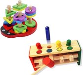 Montessori Jouets Éducatif en Houten Speelgoed - Moûlage de formes de puzzle Tri Puzzle Jeu de tri Coccinelle + Banc de marteau - Robinet de marteau - Moûlage de formes - Jouets pour tout-petits - Pile de Blocs