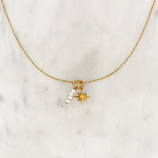 ByNouck Jewelry - Ketting Starry Pearl - Sieraden - Dames Ketting - Verguld - Halsketting