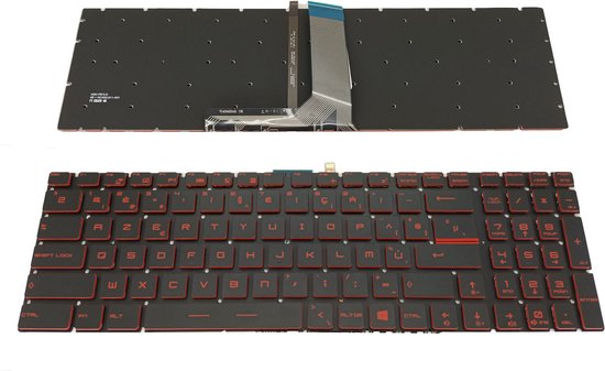 Clavier MSI Gaming GL62, Azerty belge, avec rétroéclairage rouge.