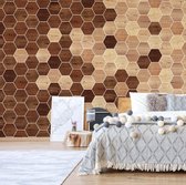 Fotobehang Modern 3D Wood Hexagonal Design | VEL - 152.5cm x 104cm | 130gr/m2 Vlies