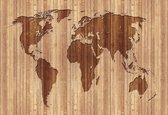 Fotobehang World Map Wood | XL - 208cm x 146cm | 130g/m2 Vlies