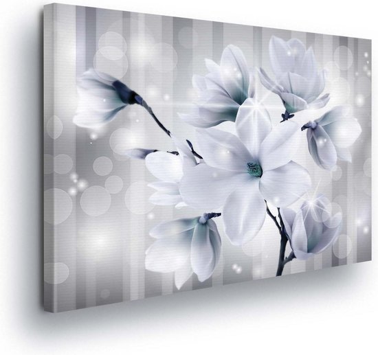 Flowers Grey Canvas Print 100cm x 75cm