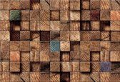 Fotobehang Wood Blocks Texture Brown | XXL - 312cm x 219cm | 130g/m2 Vlies