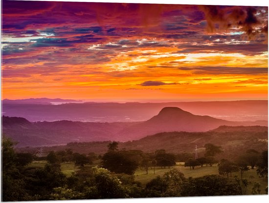 Acrylglas - Zonsondergang over Landschap in Costa Rica - 100x75 cm Foto op Acrylglas (Wanddecoratie op Acrylaat)