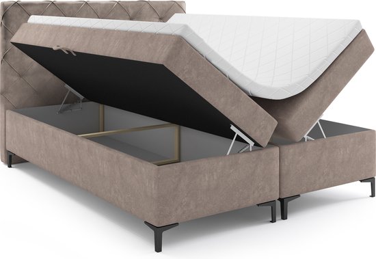 Meuba Home - Oslo Boxspring - Taupe - 160x200 - Microfiber - Met topper 8cm
