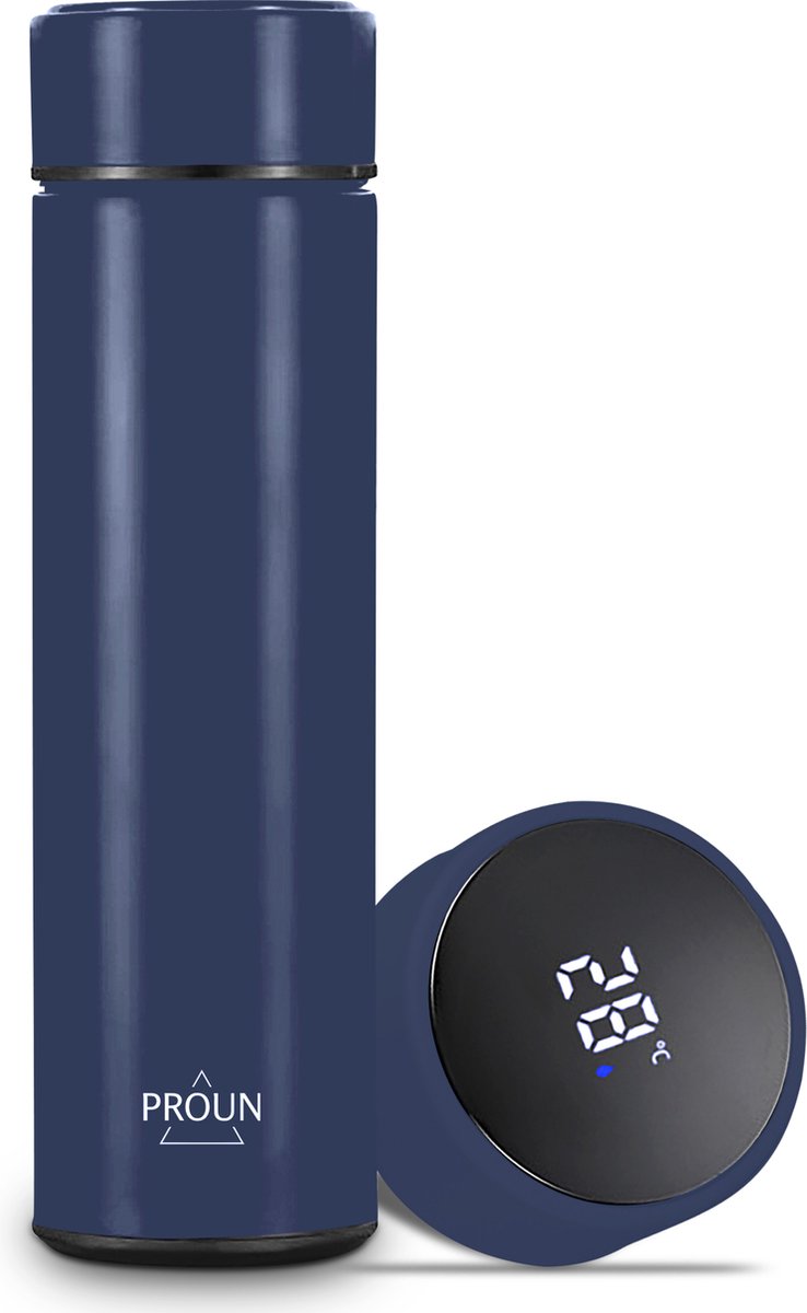 Proun - Thermosfles - 500 ML - Blauw - met LED Display - Thermosbeker - Isoleerfles voor Koffie - Valentijnscadeau voor hem of haar