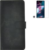Geschikt voor Motorola Moto G13/ G23 Hoesje - Bookcase - Moto G13/ G23 Hoesje - Pu Leder Wallet Book Case Zwart Cover + Screenprotector