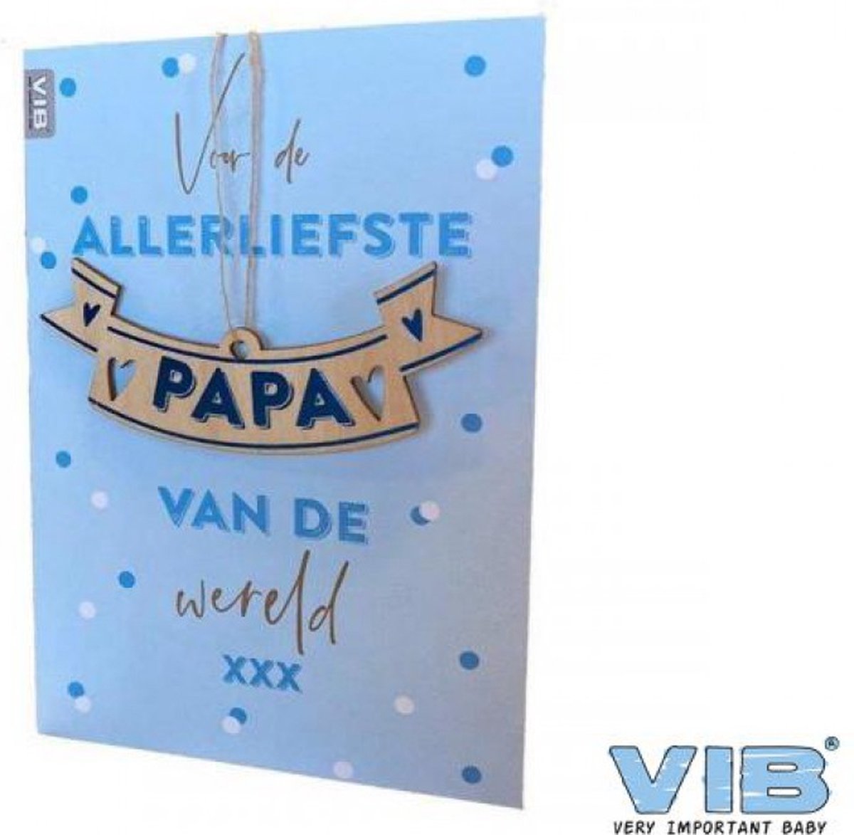 Wenskaart met Houten Hanger PAPA 'Allerliefste PAPA van de wereld' Blauw