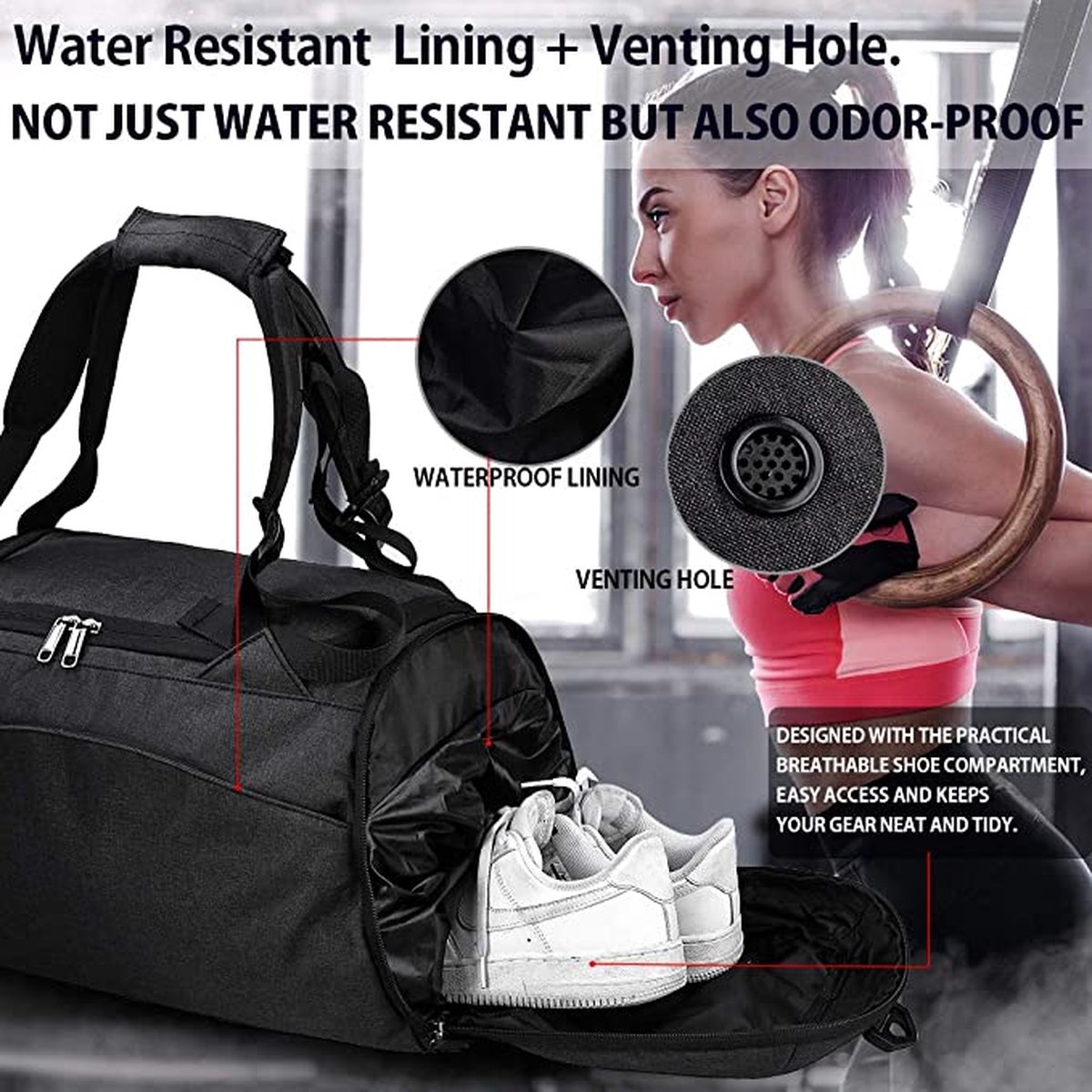Duffel Bag Rugzak Dames & Heren Zwart - JOHNNY URBAN Colin Weekendtas