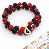 Jeannette-Creatief® - Natuursteen - Black Lava & Marble Red - Armband met Natuursteen - Armband Dames - Dames Armband - Wikkelarmband - Memory Wire -