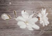 Fotobehang Flower Wooden Planks | XXL - 312cm x 219cm | 130g/m2 Vlies