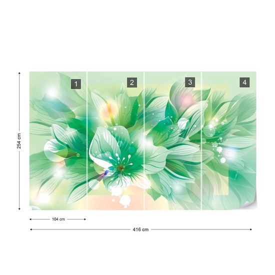 Papier peint Fleurs Nature Vert | XXXL - 416 cm x 254 cm | Polaire 130g / m2
