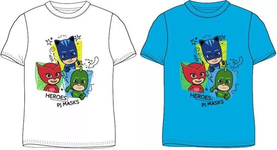 Set van 2 t-shirts PJmasks, wit en blauw, maat 98