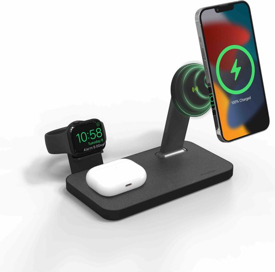 mophie snap+ 3 in 1 draadloze oplader – 15W – Compatible met Magsafe – Zwart