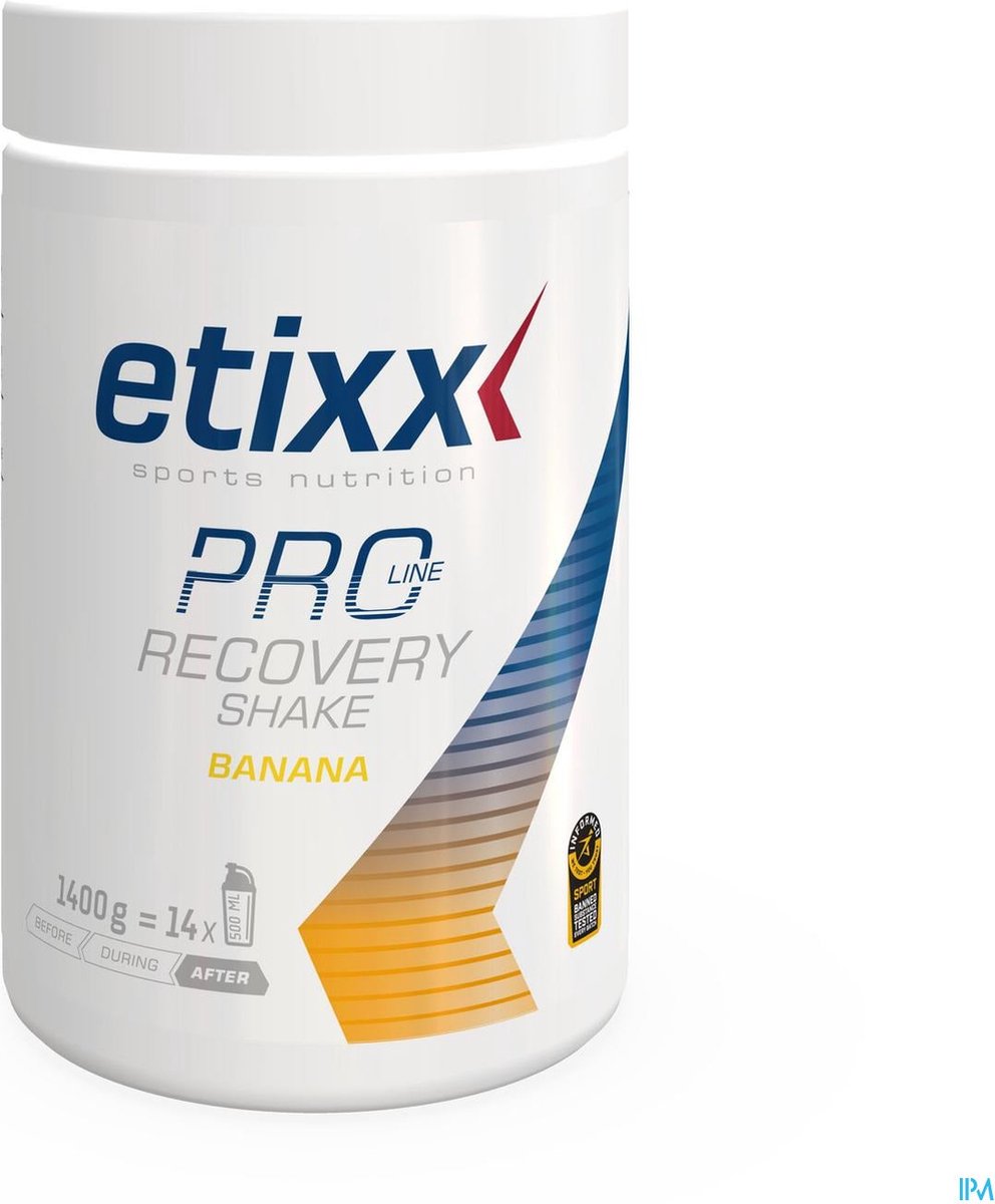 Goedkoopste Etixx Pro Line Recovery Shake - Sports Nutrition - Hersteldrank - 1400 gram - Banaan - Koolhydraten - Weiproteïne-isolaat - Leucine